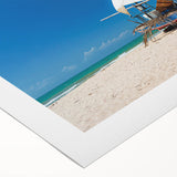 Art deco poster of a Brazilian landscape in muted green and blue tones on rolled canvas, suitable for dining room wall art.