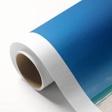 Art Deco poster of a Brazilian landscape on rolled canvas, featuring pastel blue and green tones.