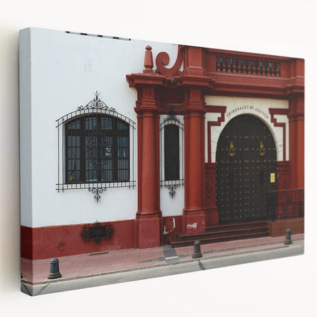 Panoramic view of Santiago, Chile skyline in muted earth tones on a large stretched canvas, suitable for kitchen wall art.