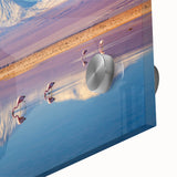 Mid-century modernist large abstract print of a South American scenery in vibrant colors on acrylic glass.