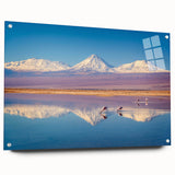 Acrylic print of a large abstract depiction of a Chilean landscape in cool blue and green tones.