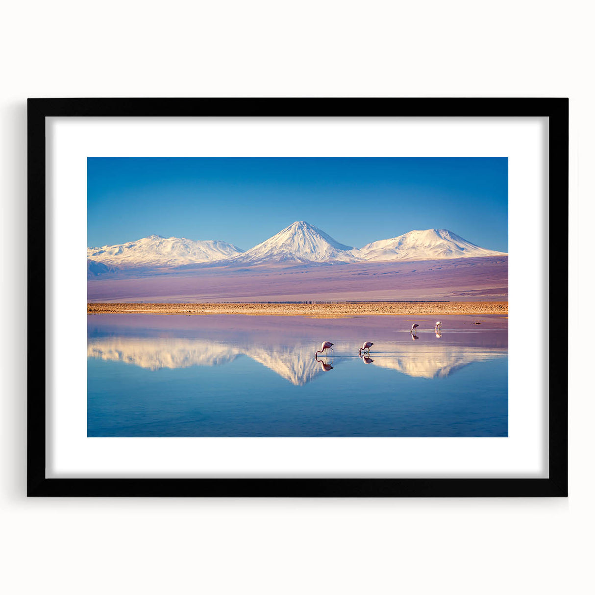Extra large abstract art print of a textured, colorful Chilean landscape on a framed black canvas.