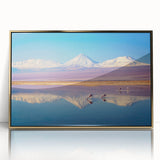 Large acrylic print of a South American landscape in gold frame, featuring mid-century modernist style.