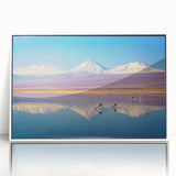 Acrylic print of a Chilean landscape in art deco style, featuring muted earth tones, ideal for modern art wall decor.