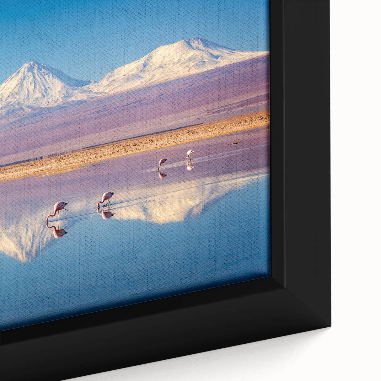 Extra large framed canvas of a textured black wall art featuring vibrant, colorful scenery from Chile.