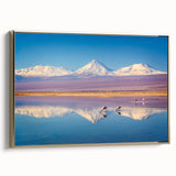 Framed canvas wall art depicting a vintage-style landscape of a Chilean scenery in black and gold tones.