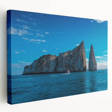 Large stretched canvas featuring a serene Galapagos landscape in muted earth tones, ideal for kitchen wall art.