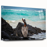 Large abstract wall art depicting a South American scenery in vibrant hues on acrylic glass.