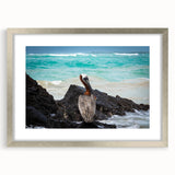 Textured abstract art print of Ecuador scenery in muted green and brown tones on a silver-framed canvas.