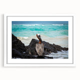 Abstract art print of a South American landscape in muted earth tones on a white framed canvas.