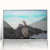 Acrylic print of a South American landscape in muted earth tones, framed in white, suitable for modern art wall decor.