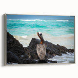 Framed canvas featuring a vintage-style landscape painting of Ecuador with vibrant, colorful elements on a black background.