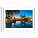 Abstract art print of a Peruvian landscape in muted earth tones on a framed white mat, ideal for dining room decor.