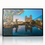 Large abstract wall art depicting a stylized South American landscape in muted earth tones on a framed acrylic panel.