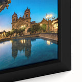 Extra large framed canvas featuring a textured, colorful depiction of a Peruvian landscape, ideal for living room decor.