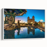 Vintage poster art of a scenic South American landscape in Peru on a framed canvas, featuring vibrant colors.