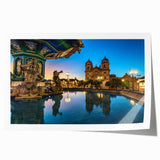 Rolled print of a Peruvian landscape featuring vivid green hues and floral elements, suitable for dining room wall art.