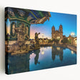 A panoramic stretched canvas depicting a serene Peruvian landscape, in soft earth tones, ideal for kitchen wall art.
