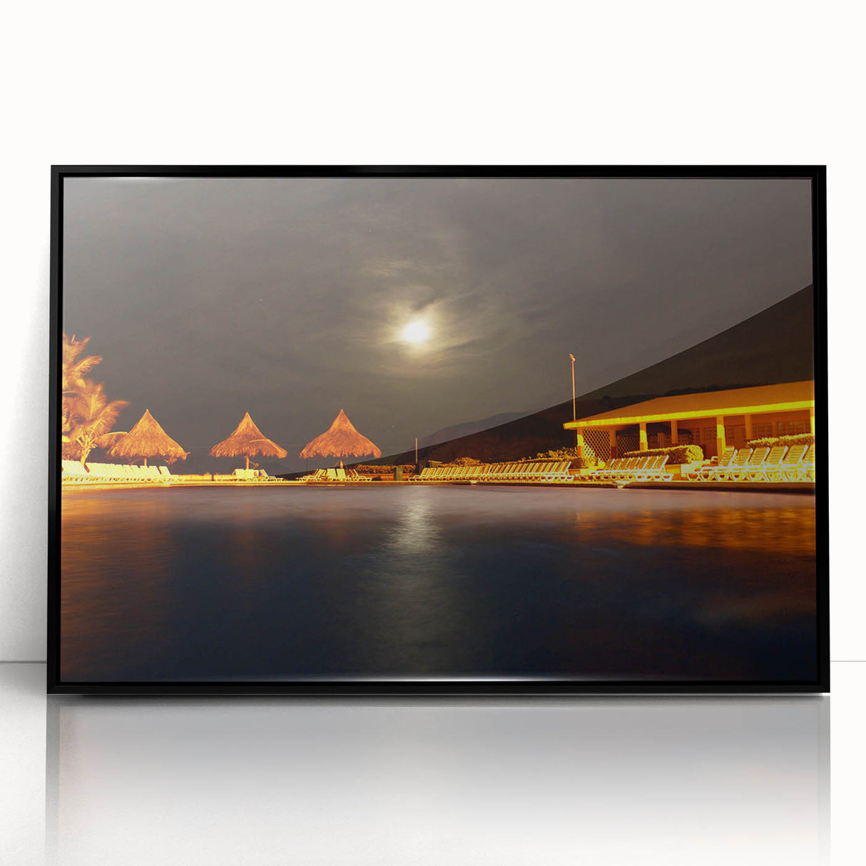 Large abstract wall art depicting a vibrant Venezuelan scenery in acrylic, framed in black, ideal for modern art wall decor.
