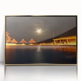 Large art print of a Venezuelan landscape in mid-century modernist style, framed in gold acrylic, suitable for modern decor.