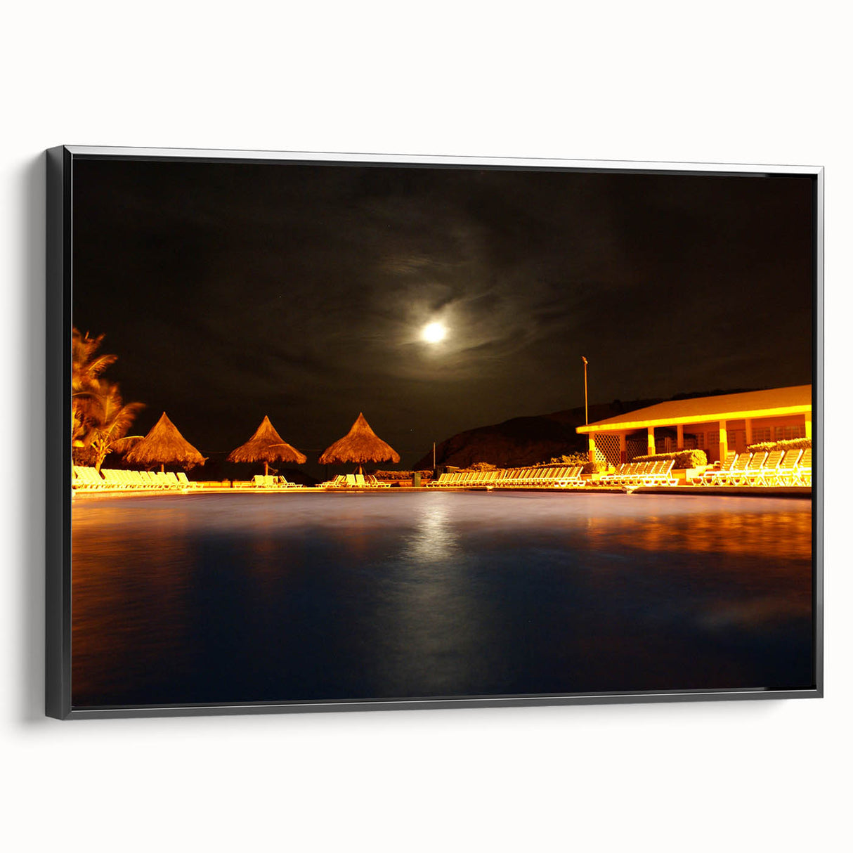 Black and white framed canvas featuring a vintage-style Venezuelan landscape, ideal for bedroom decor.