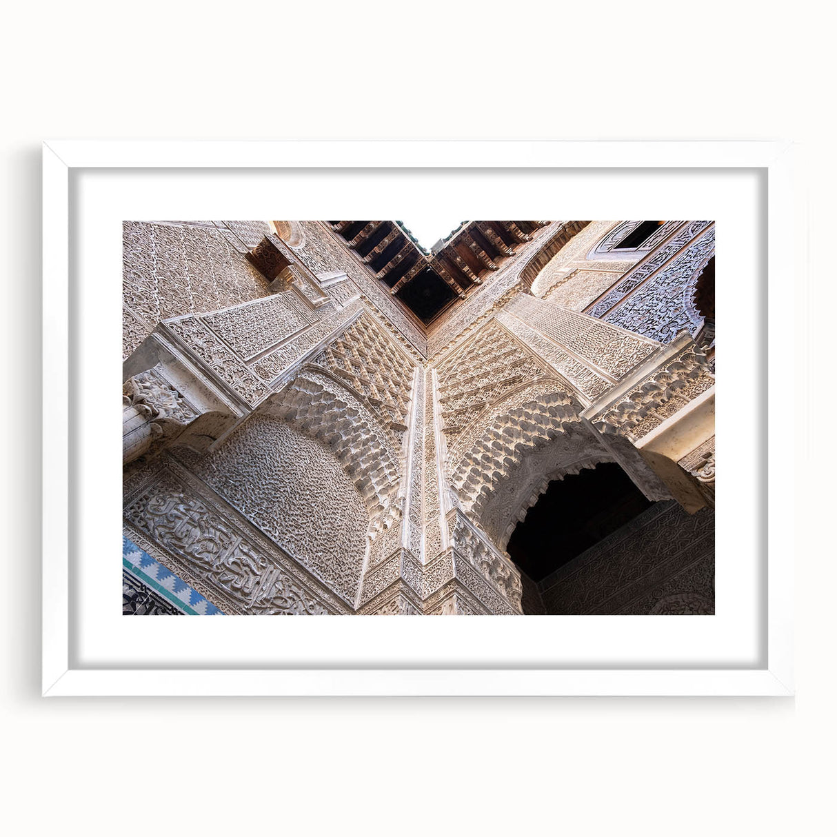 Abstract art print of Alabama scenery in muted earth tones on a framed white mat, suitable for bedroom or dining room decor.