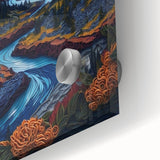 Large abstract depiction of Denali, Alaska in muted earth tones on acrylic glass, ideal for dining room art.