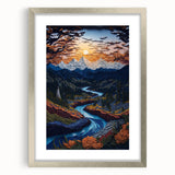 Textured art print of Denali, Alaska, in abstract style with cool blue and gray tones, framed in silver.