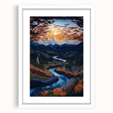 Abstract art print of Denali, Alaska in muted earth tones on a framed canvas, suitable for bedroom or dining room decor.