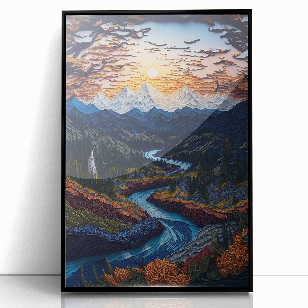 Large abstract wall art depicting Denali, Alaska in muted earth tones on a framed acrylic, suited for modern art wall decor.