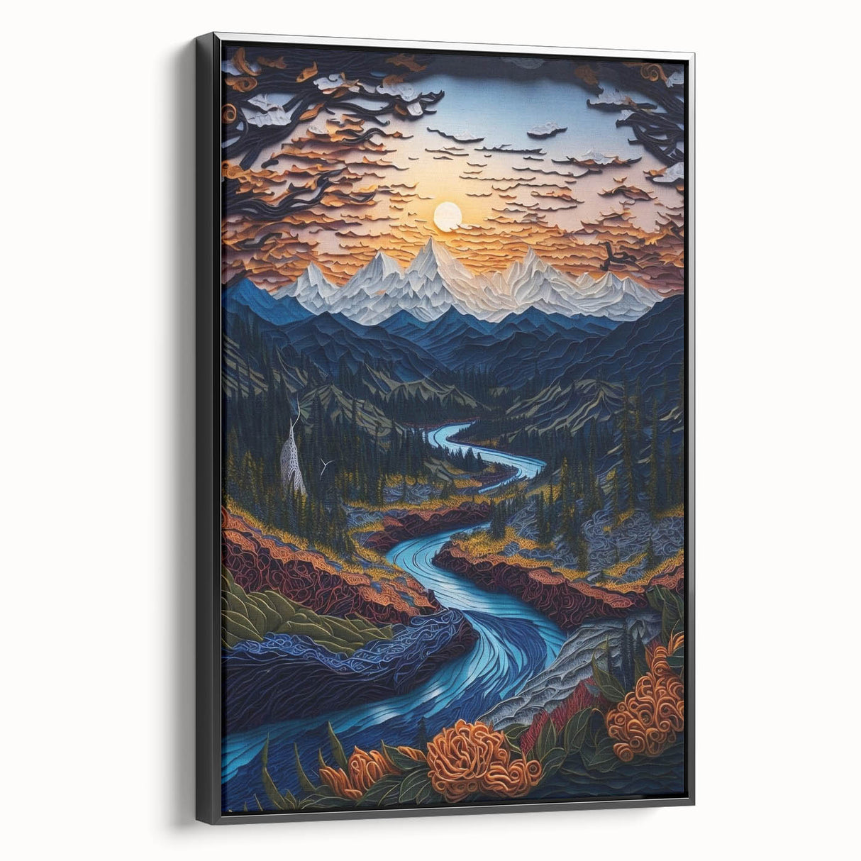 Black and white framed canvas of Denali, Alaska landscape, ideal for bedroom wall art.