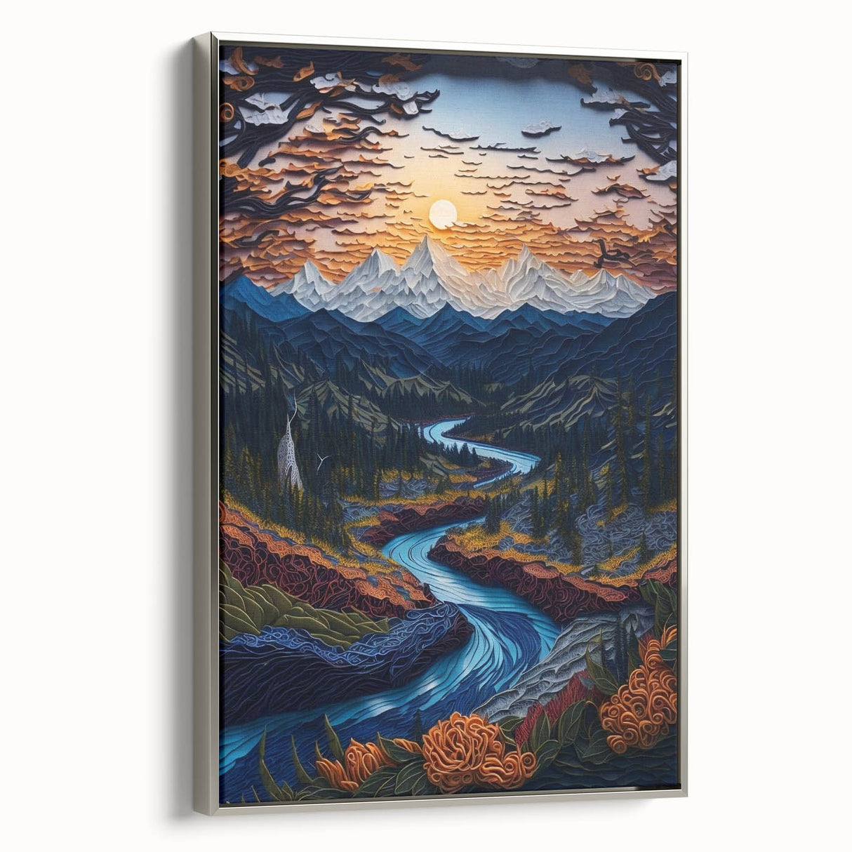 Landscape art painting of Denali, Alaska, featuring colorful art on a framed canvas, ideal for a living room.