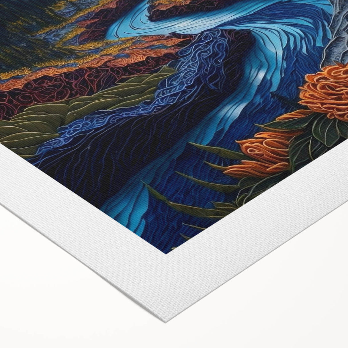Art deco poster of Denali, Alaska, featuring muted earth tones on a rolled canvas, suitable for dining room decor.