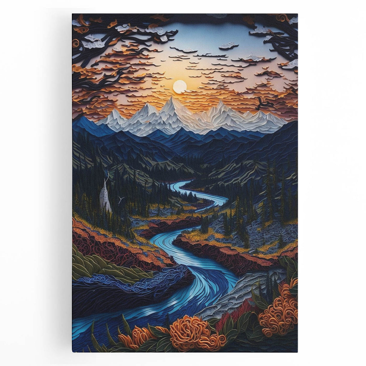 Black and white stretched canvas of Denali, Alaska scenery, ideal for kitchen wall art.