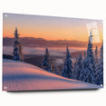 Acrylic print of an Alaskan landscape with cool blue and gray tones, ideal for dining room art.