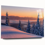 Large abstract depiction of an Alaskan landscape on acrylic glass, featuring cool blue and gray tones.