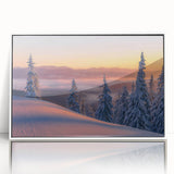 Framed acrylic print depicting serene Alaskan scenery in muted earth tones, suitable as modern art wall decor for a nursery.