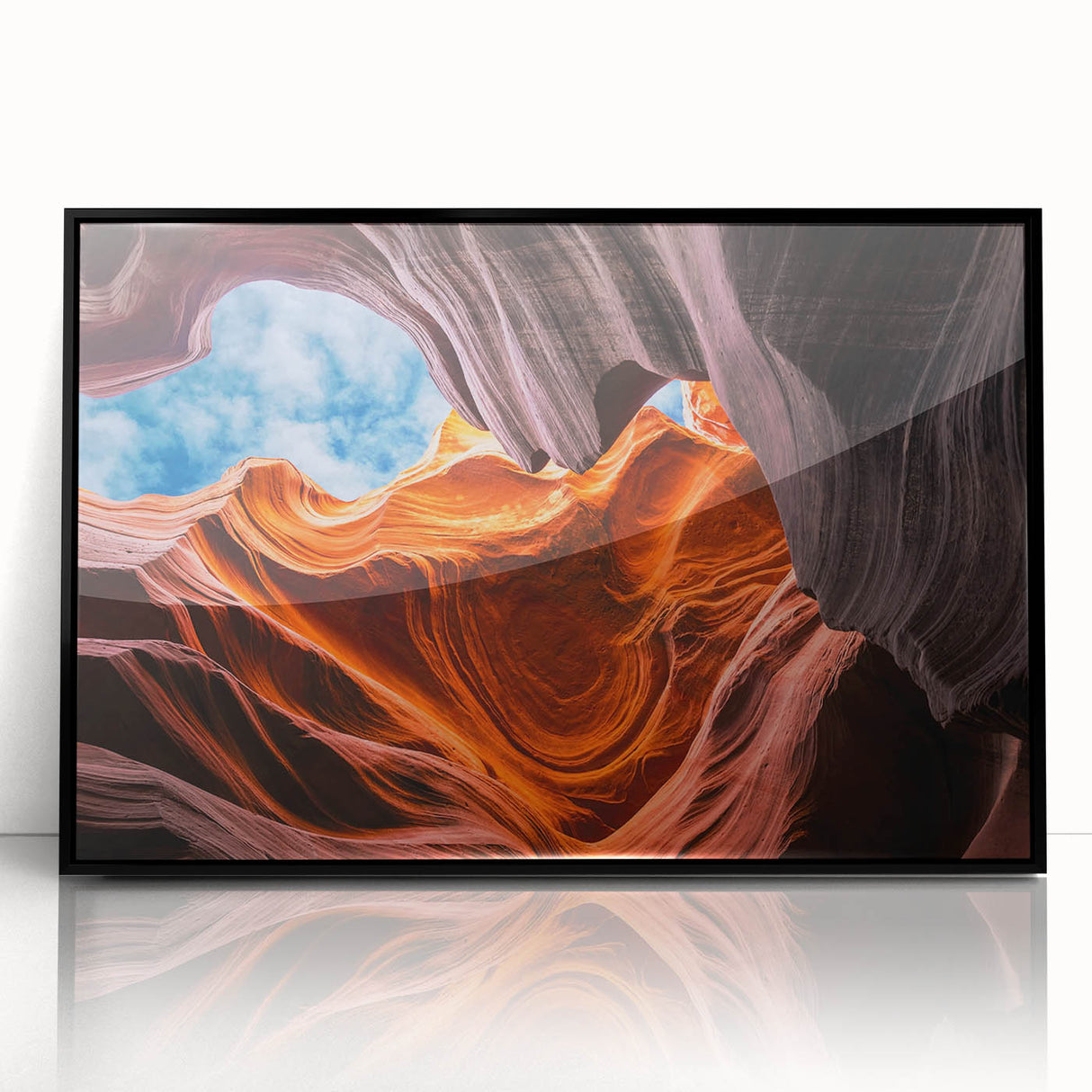 Large abstract wall art depicting Arizona's Antelope Canyon in muted earth tones on a framed acrylic.