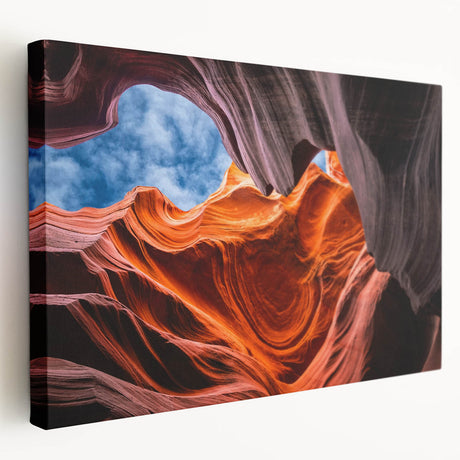Antelope Canyon landscape on large stretched canvas with warm orange and red tones, ideal for kitchen wall art.