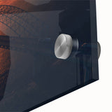 Large abstract wall art featuring a mid-century modernist depiction of Arkansas scenery in cool blue tones on acrylic glass.