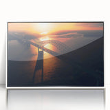 Acrylic print of Arkansas scenery with soft blue and green tones, framed in white.