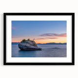 Extra large, textured abstract art print of Lake Tahoe in vibrant colors on a framed black mat, ideal for living room decor.