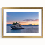 Extra large abstract art print of Lake Tahoe in textured gold frame, featuring cool blue and green hues.