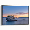 Black and white framed canvas of Lake Tahoe landscape, ideal for bedroom wall decor.