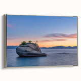 Landscape art painting of Lake Tahoe on a framed canvas, featuring vibrant blue and green tones, ideal for living room decor.