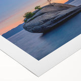 Art deco poster of Lake Tahoe in muted blue and green shades on rolled canvas, suitable for dining room wall art.