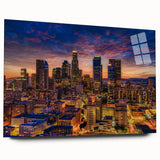 Acrylic print of a large abstract depiction of Los Angeles in muted blue and gray tones.