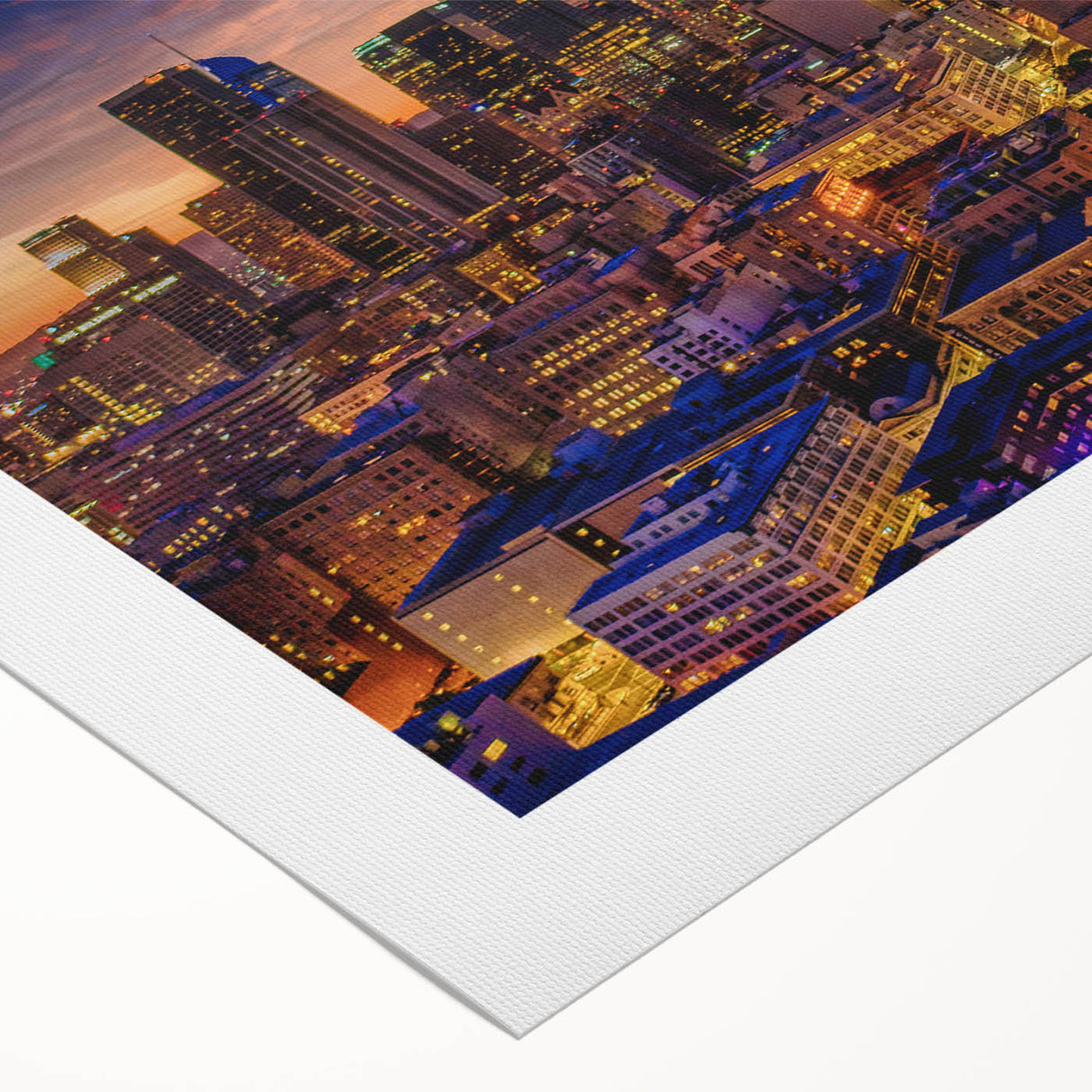 Art deco poster of Los Angeles skyline in muted gray and blue tones on rolled canvas, suitable for dining room wall art.