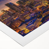 Art deco poster of Los Angeles skyline in muted gray and blue tones on rolled canvas, suitable for dining room wall art.
