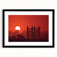 Abstract art print of Sacramento scenery in vibrant colors on a large textured canvas, ideal for living room decor.